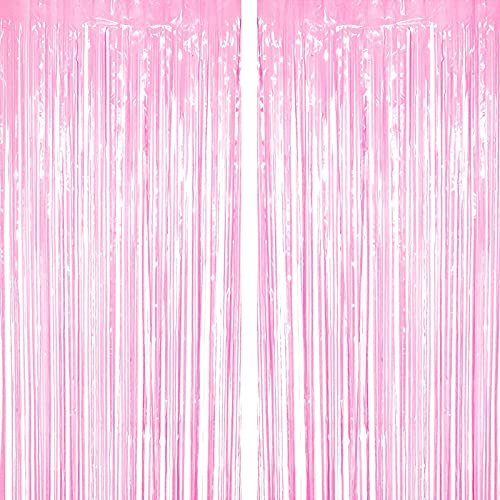 3Ft x 6Ft Baby Pink Metallic Foil Fringe Curtains Photo Booth Tinsel Backdrop Door Curtain