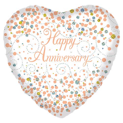 16 Inch Happy Anniversary Sparkling Fizz Heart Shaped Multicolor Foil Balloon
