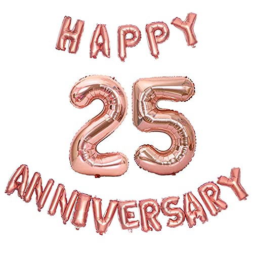 16 Inch 25th Happy Anniversary Alphabets & 32 Inch 25 Number Rosegold Foil Balloon