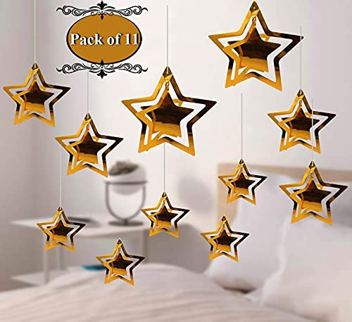 Gold 3D Star Shape Hanging Party Decoration Kit (Pack of 11)