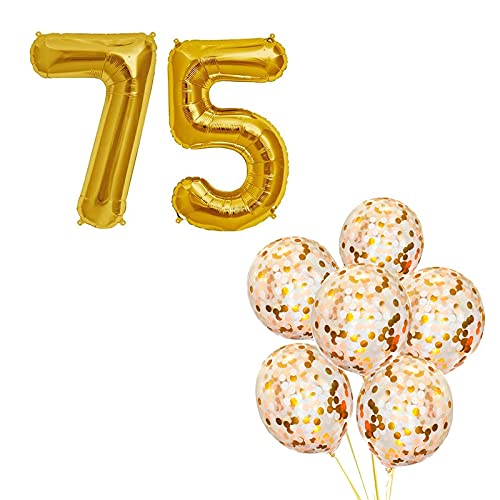 16 Inch Number 75  Gold Foil Balloon With Confetti Balloons