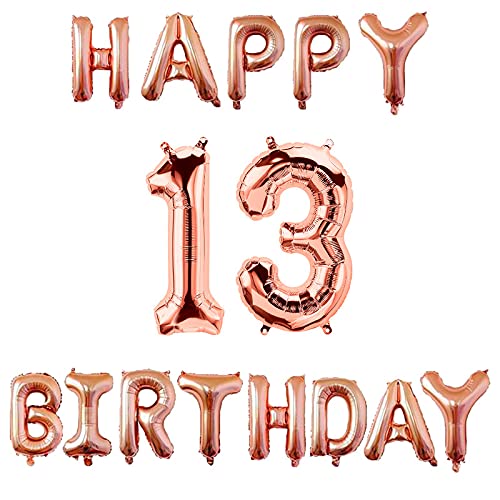16 Inch 13th Happy Birthday Alphabets & 32 Inch 13 Number Rosegold Foil Balloon