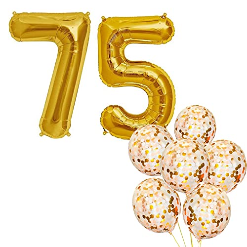 32 Inch Number 75  Gold Foil Balloon With Confetti Balloons