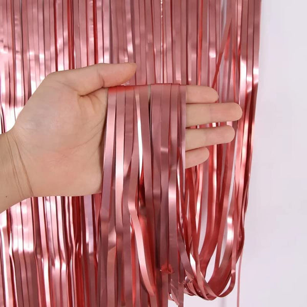 3ft x 6ft Reddish Rose Gold Matt Finish Chrome Foil Fringe Curtains