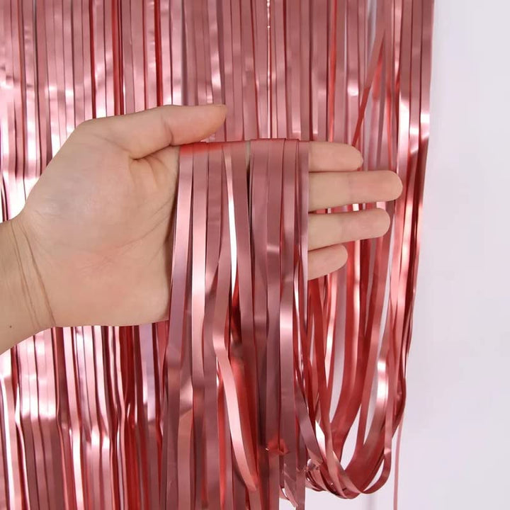 3ft x 6ft Reddish Rose Gold Matt Finish Chrome Foil Fringe Curtains