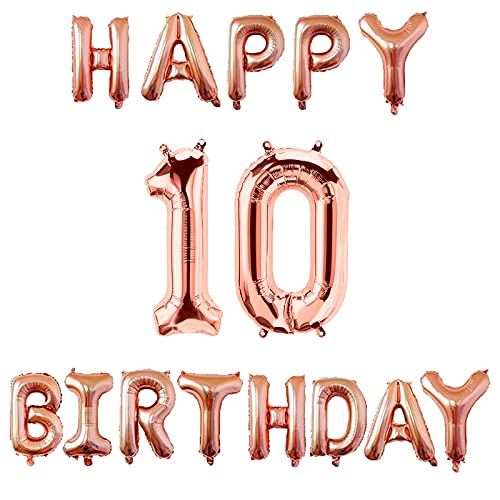 16 Inch 10th Happy Birthday Alphabets & 32 Inch 10 Number Rosegold Foil Balloon