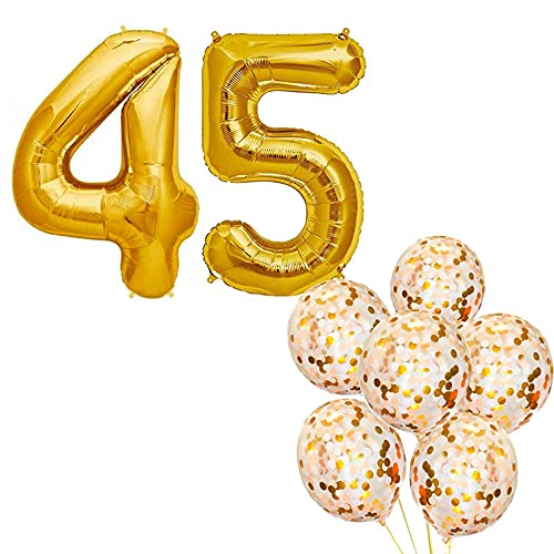32 Inch Number 45  Gold Foil Balloon With Confetti Balloons