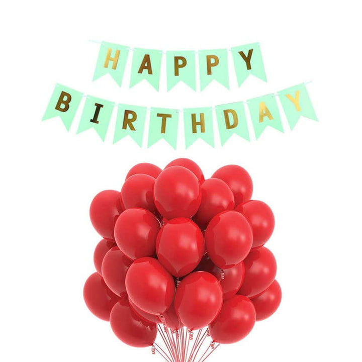 Pista Green Happy Birthday Banner And Red Metallic Balloons