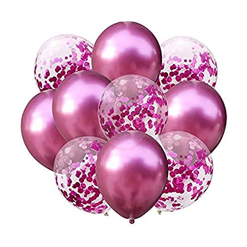 Pink Color And Clear Confetti Shining Metallic Latex Glitter Balloons Set (Pack of 10)