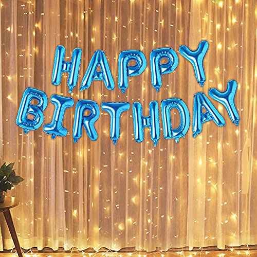 Blue color Happy Birthday Alphabate Foil Balloon With Led Light 2Pcs Decoration Kit