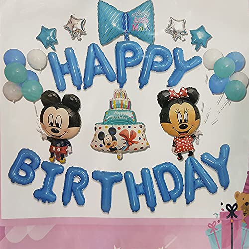 Blue Mickey And Minnie Birthday Party Cake Bowknot Foil Balloons And Latex Balloons (Pack of 33)
