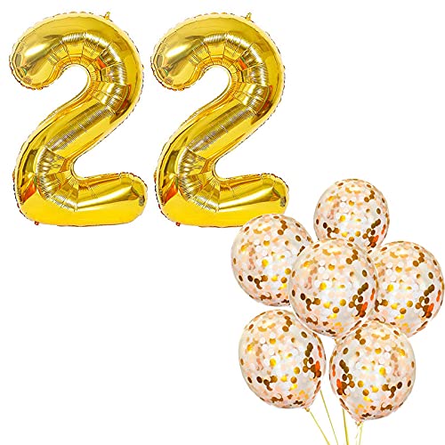 32 Inch Number 22  Gold Foil Balloon With Confetti Balloons