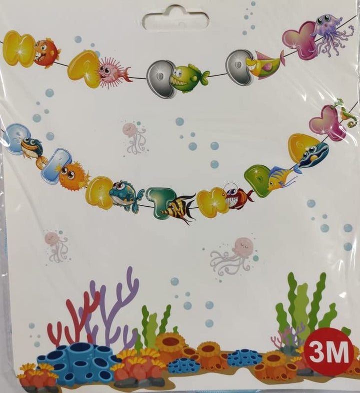 Multicolor 3 Meters Under The Sea Themed Happy Birthday Banner