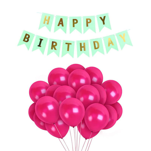 Pista Green Happy Birthday Banner And Pink Metallic Balloons