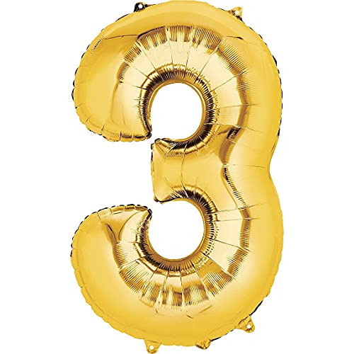 16 Inch Solid 3 Number Gold Foil Balloon