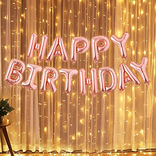 Rose gold color Happy Birthday Alphabate Foil Balloon With Led Light 2Pcs Decoration Kit