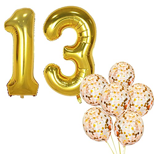 32 Inch Number 13  Gold Foil Balloon With Confetti Balloons