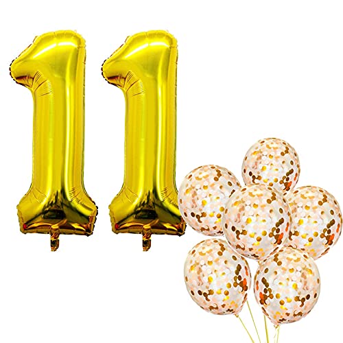 32 Inch Number 11  Gold Foil Balloon With Confetti Balloons