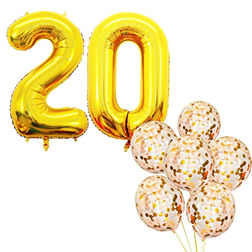 32 Inch Number 20  Gold Foil Balloon With Confetti Balloons