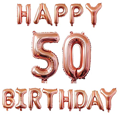 16 Inch 50th Happy Birthday Alphabets & 32 Inch 50 Number Rosegold Foil Balloon