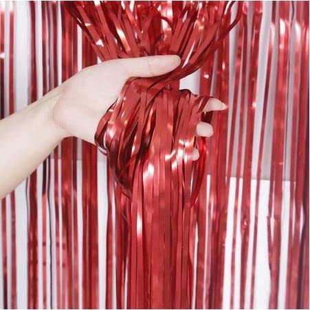 3Ft x 6Ft Dark Red Chrome Foil Fringe Curtains (Pack of 4)