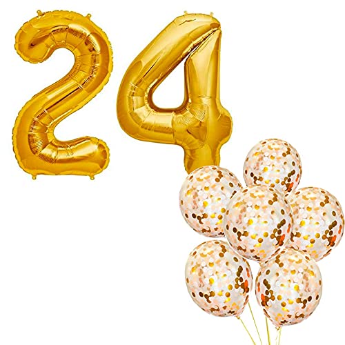 32 Inch Number 24  Gold Foil Balloon With Confetti Balloons
