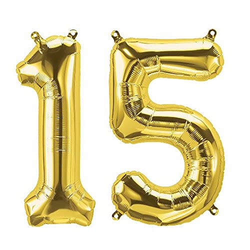 32 Inch Solid 15 Number Gold Foil Balloon
