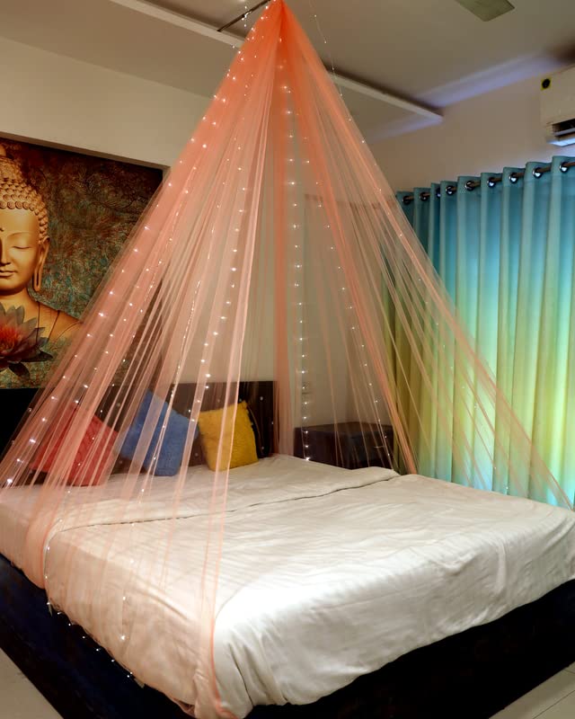 Peach Color Decoration Net Cabana Tent  (With 10M Led Light)