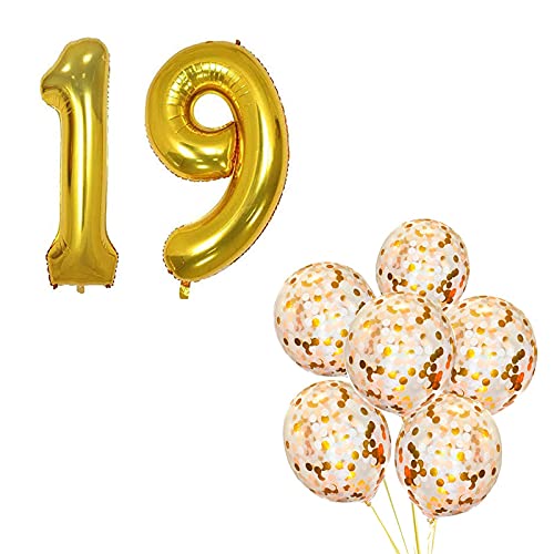 16 Inch Number 19  Gold Foil Balloon With Confetti Balloons