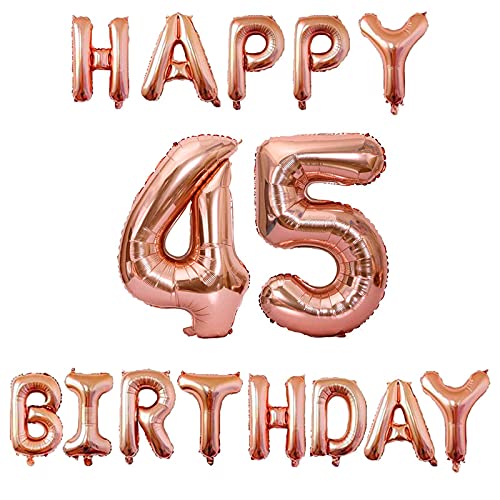 16 Inch 45th Happy Birthday Alphabets & 32 Inch 45 Number Rosegold Foil Balloon