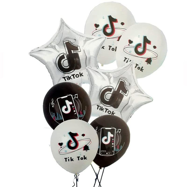 18 Inch Silver Tik Tok Bouquet Musical Themed Foil Combo Balloon Set (Pack of 7)