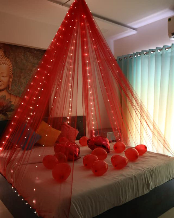 Blood Red Color Decoration Net Cabana Tent  (With 10M Led Light)
