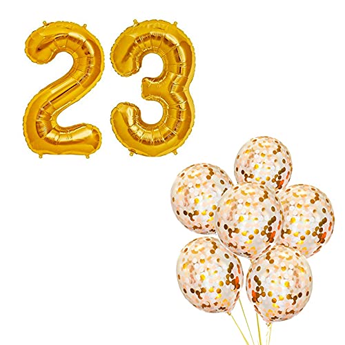 16 Inch Number 23  Gold Foil Balloon With Confetti Balloons