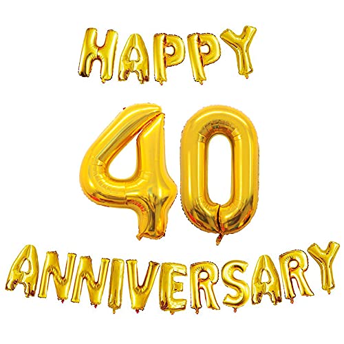 16 Inch 40th Happy Anniversary Alphabets & 32 Inch 40 Number Gold Foil Balloon