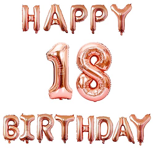16 Inch 18th Happy Birthday Alphabets & 32 Inch 18 Number Rosegold Foil Balloon