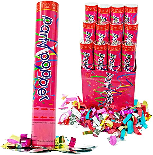 12 Inch Sparkle Colorful Ribbon Paper Shower Party Poppers (Pack of 2)