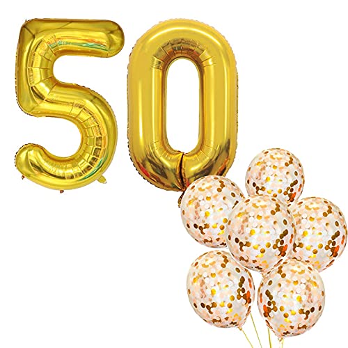 32 Inch Number 50  Gold Foil Balloon With Confetti Balloons