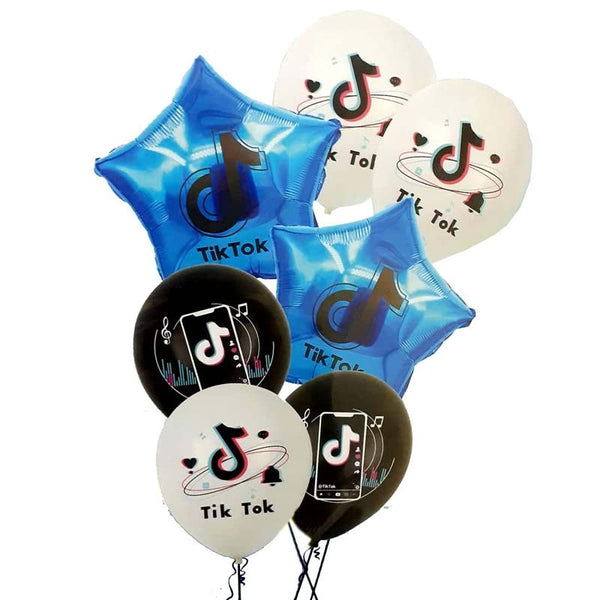 18 Inch Blue Tik Tok Musical Themed Foil Combo Balloon Set (Pack of 7)