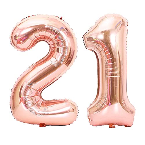 32 Inch Solid 21 Number Rosegold Foil Balloon