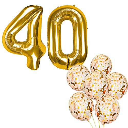 32 Inch Number 40  Gold Foil Balloon With Confetti Balloons