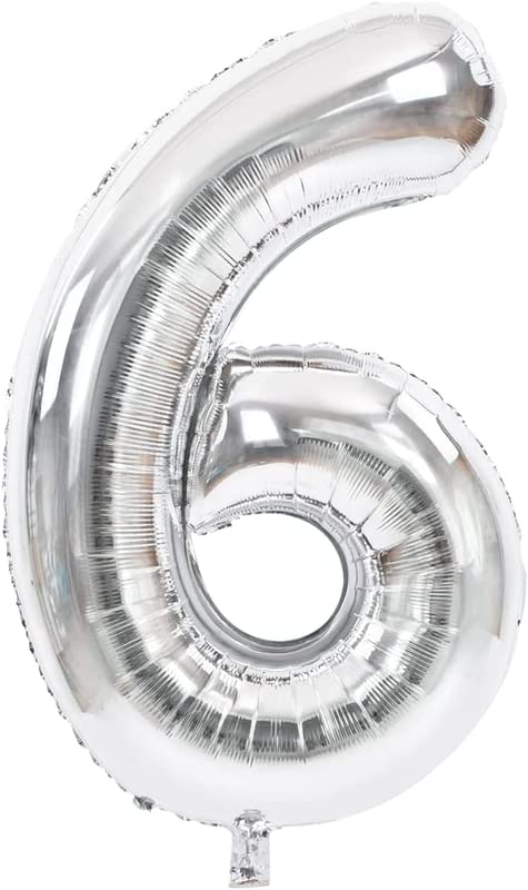 40 Inch Solid  6 Number Silver Foil Balloon