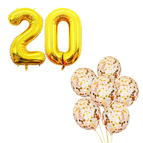 16 Inch Number 20  Gold Foil Balloon With 30 Pcs Confetti Balloons
