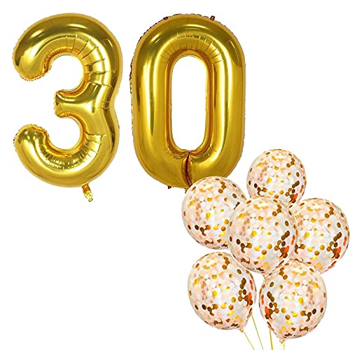 32 Inch Number 30  Gold Foil Balloon With Confetti Balloons