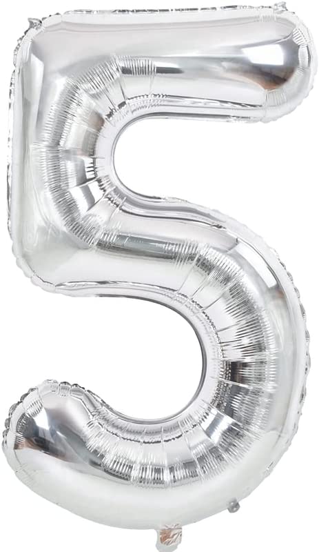 40 Inch Solid  5 Number Silver Foil Balloon