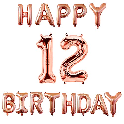 16 Inch 12th Happy BirthdayAlphabets & 32 Inch 12 Number Rosegold Foil Balloon