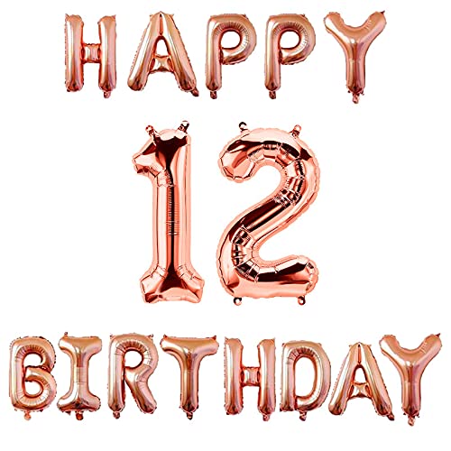 16 Inch 12th Happy BirthdayAlphabets & 32 Inch 12 Number Rosegold Foil Balloon