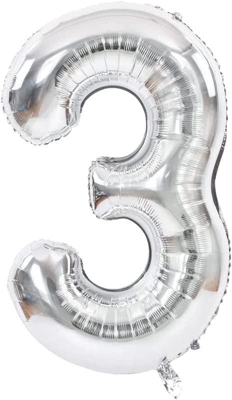 40 Inch Solid  3 Number Silver Foil Balloon
