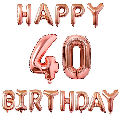 16 Inch 4th Happy Birthday Alphabets & 32 Inch 40 Number Rosegold Foil Balloon