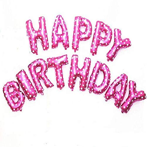 16 Inch Solid Happy Birthday Alphabets Letters Pink Polka Dots Color Foil Balloon