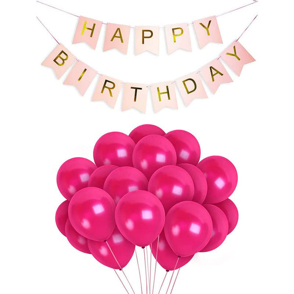 Pink Happy Birthday Banner And Pink Metallic Balloons